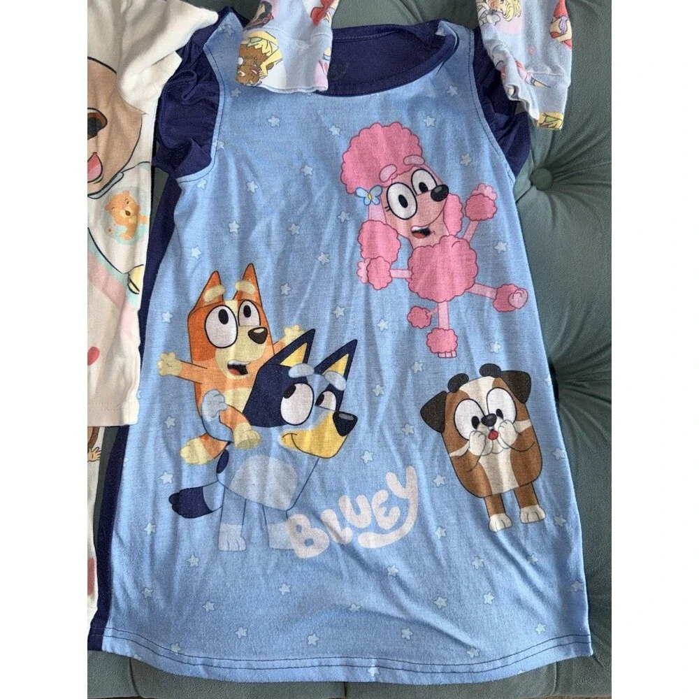 Disney Princess Bluey Dora Coco Melon Pajama Bundle Sets Gown Shorts 5 Pc Sz 4t